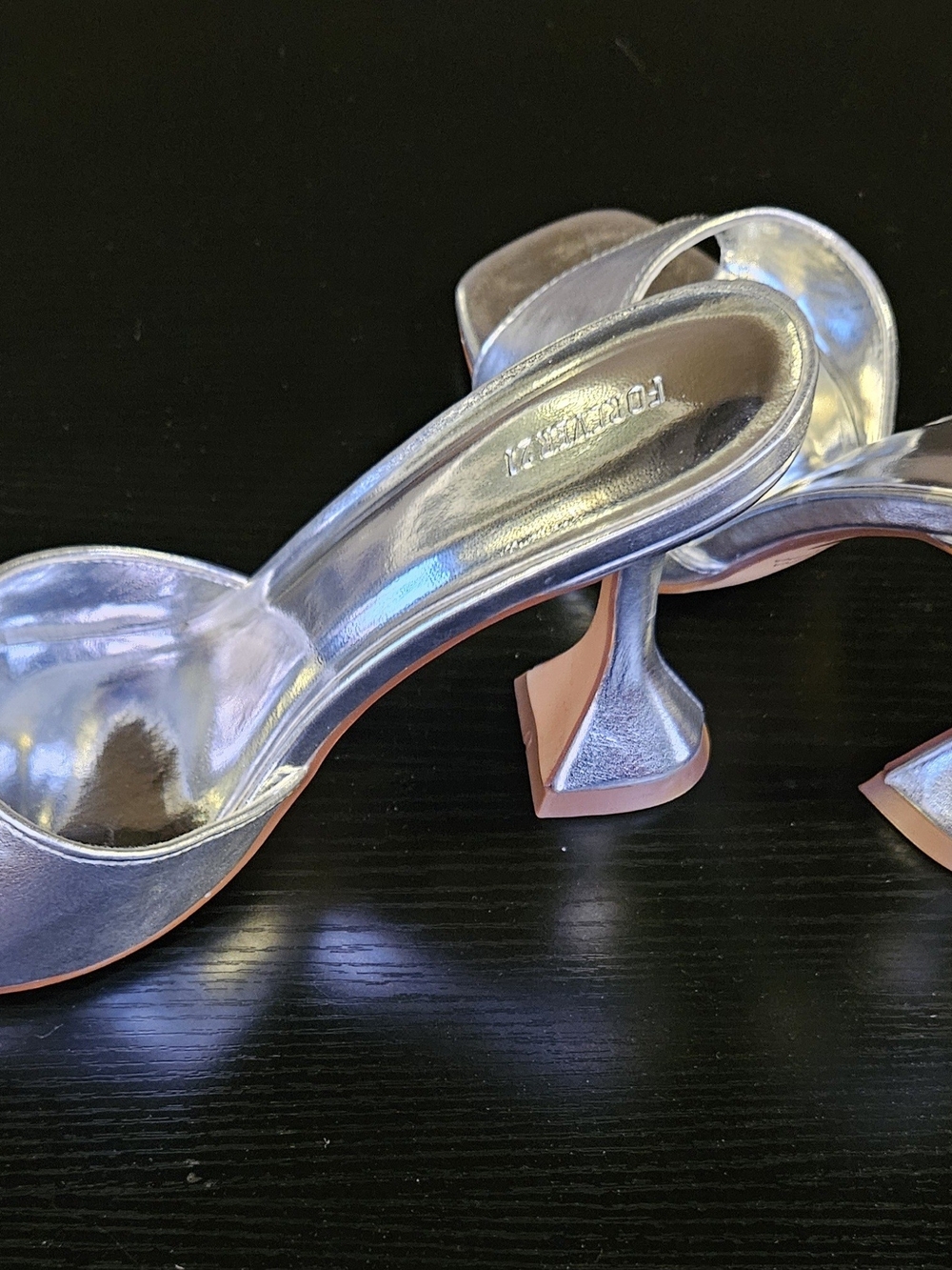 FOREVER 21 Silver Metallic Open-Toe Mule Heels - Picture 6 of 8